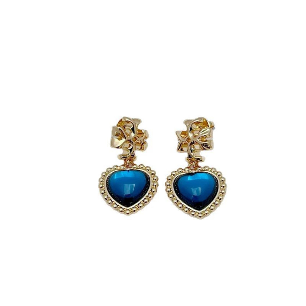 Tory Burch Matte Gold Plated Double Heart Earrings with Large Heart Drop